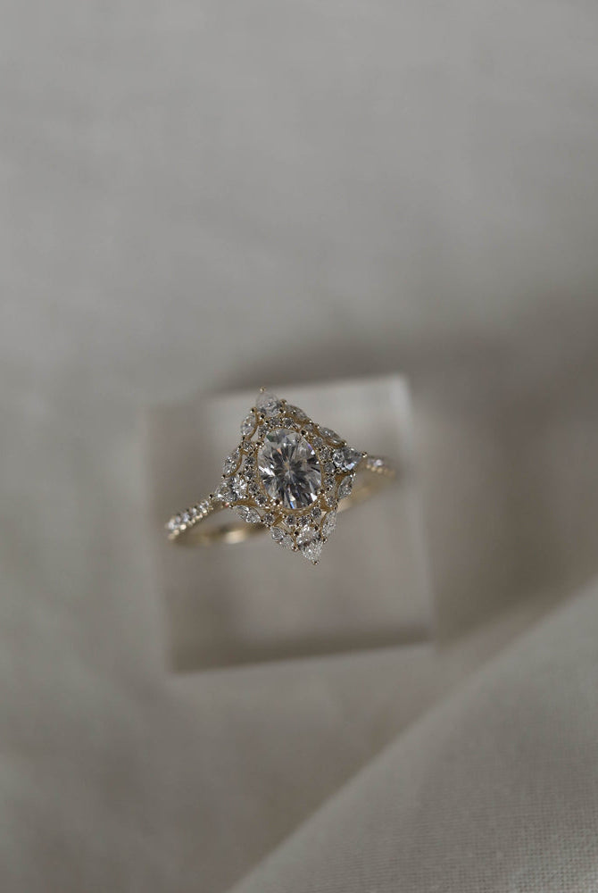 1.20CT Oval Cluster Moissanite Diamond Pave Engagement Ring For Women