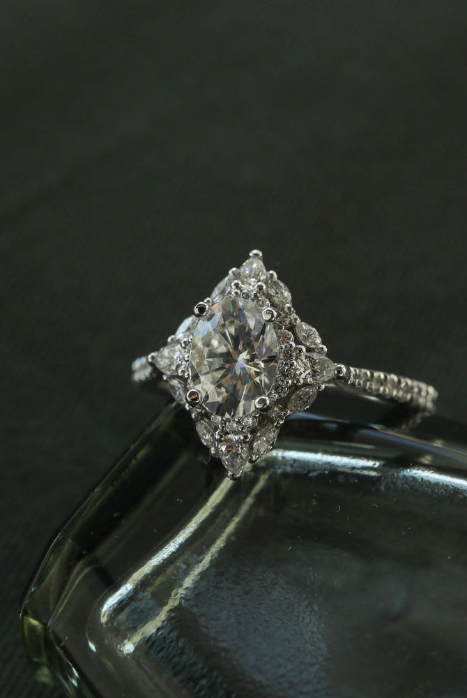 1.20CT Oval Cluster Moissanite Diamond Pave Engagement Ring For Women