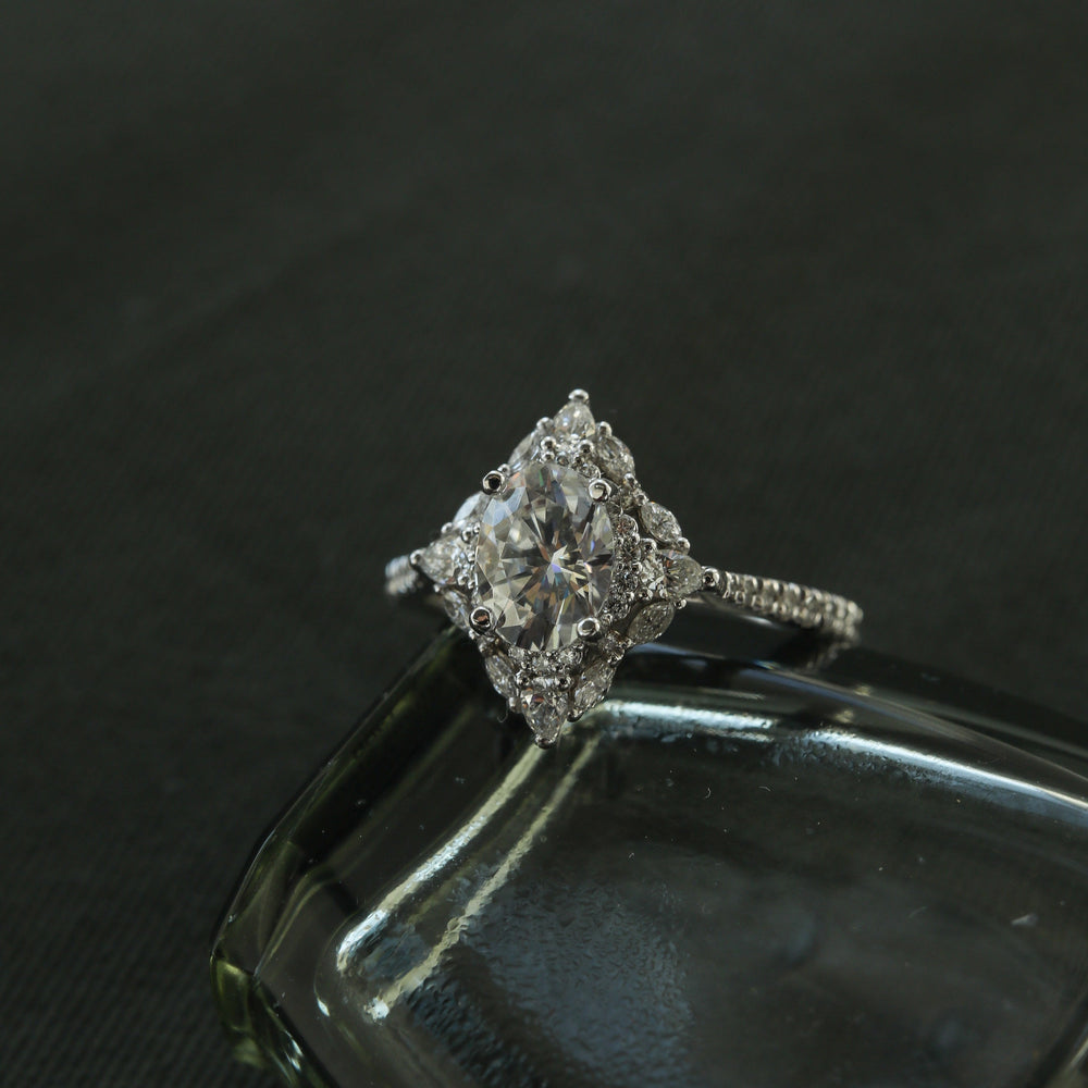 1.20CT Oval Cluster Moissanite Diamond Pave Engagement Ring For Women