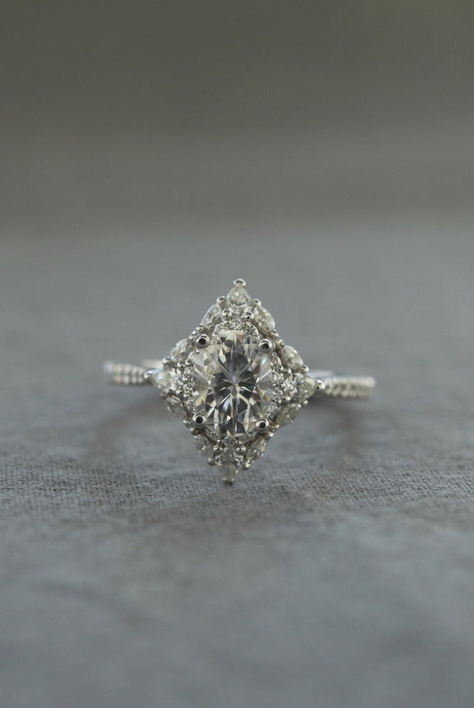1.20CT Oval Cluster Moissanite Diamond Pave Engagement Ring For Women
