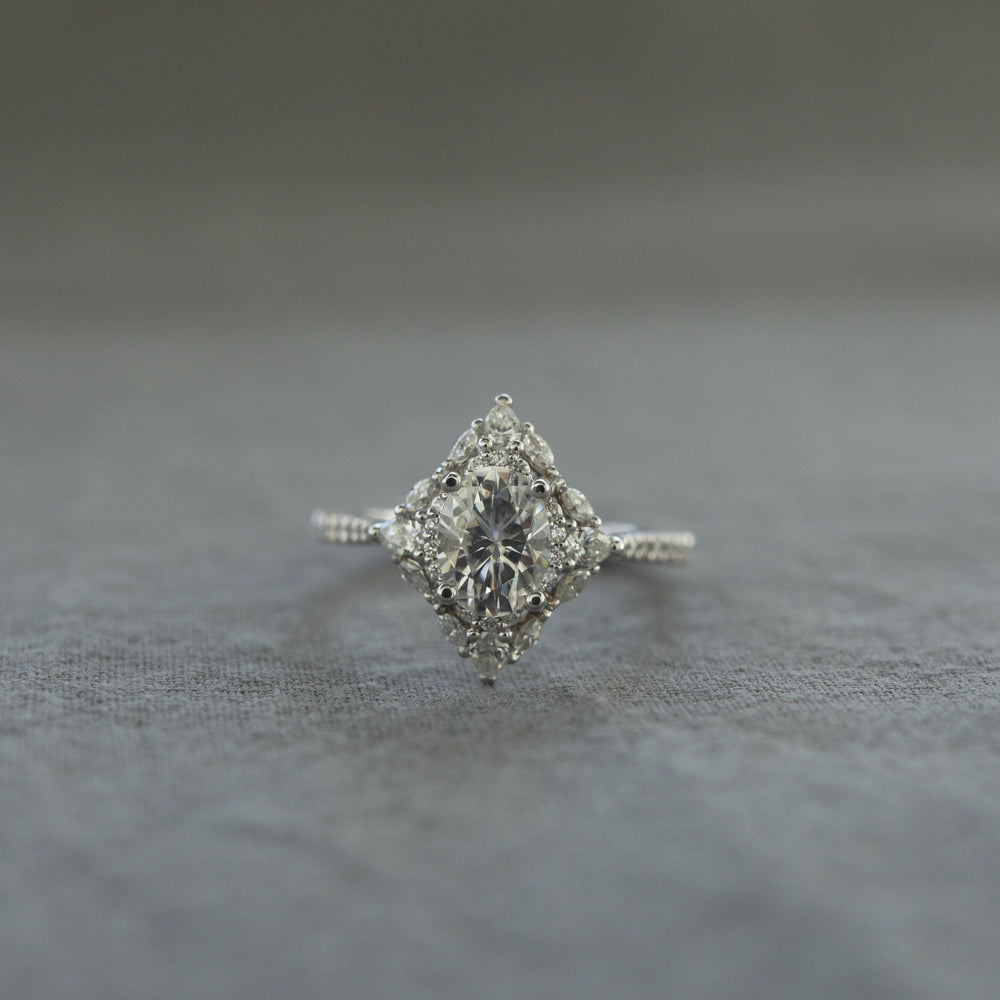 1.20CT Oval Cluster Moissanite Diamond Pave Engagement Ring For Women