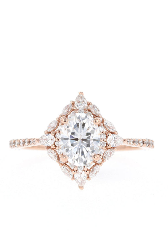 1.20CT Oval Cluster Moissanite Diamond Pave Engagement Ring For Women