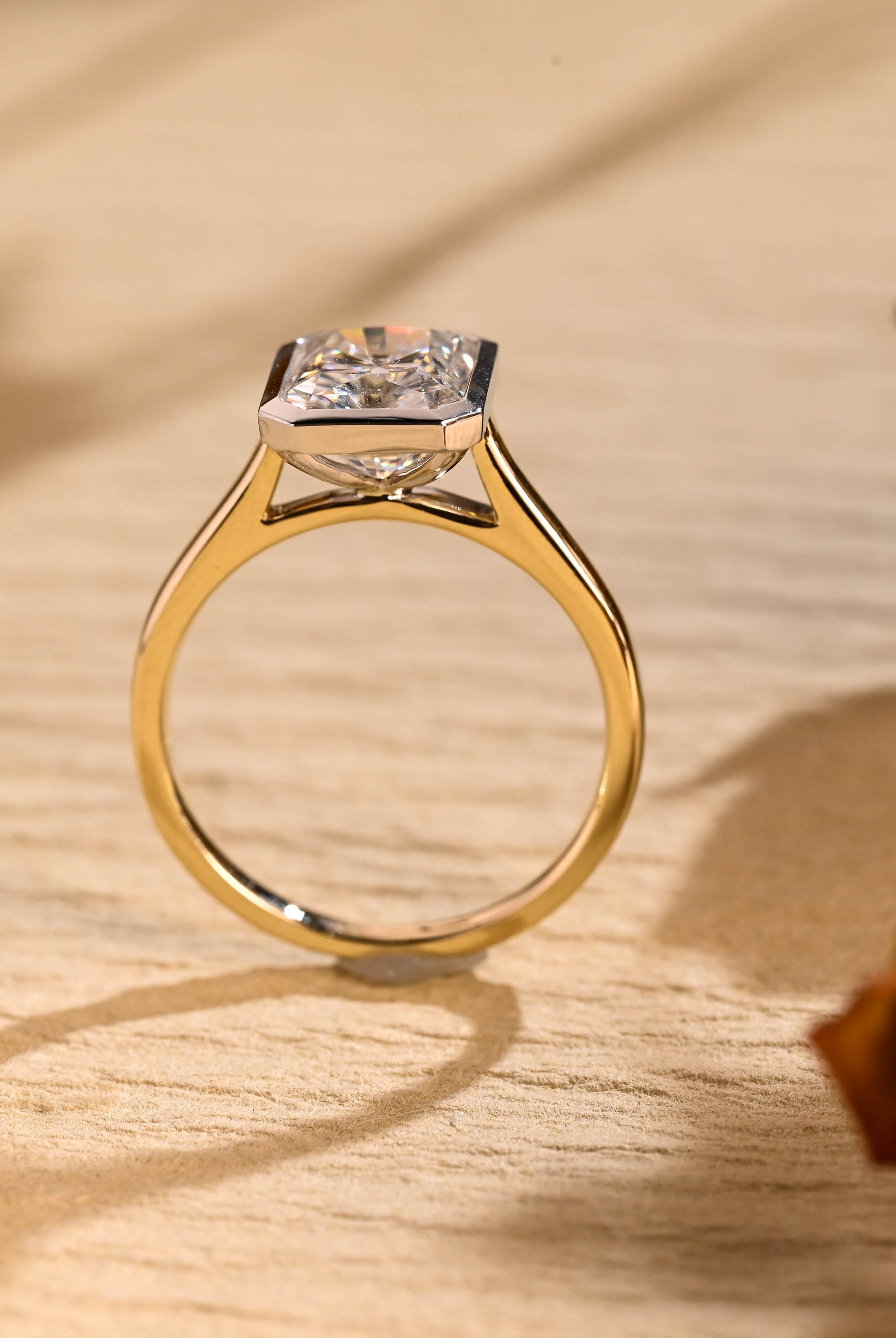 radiant cut bezel moissanite engagement ring