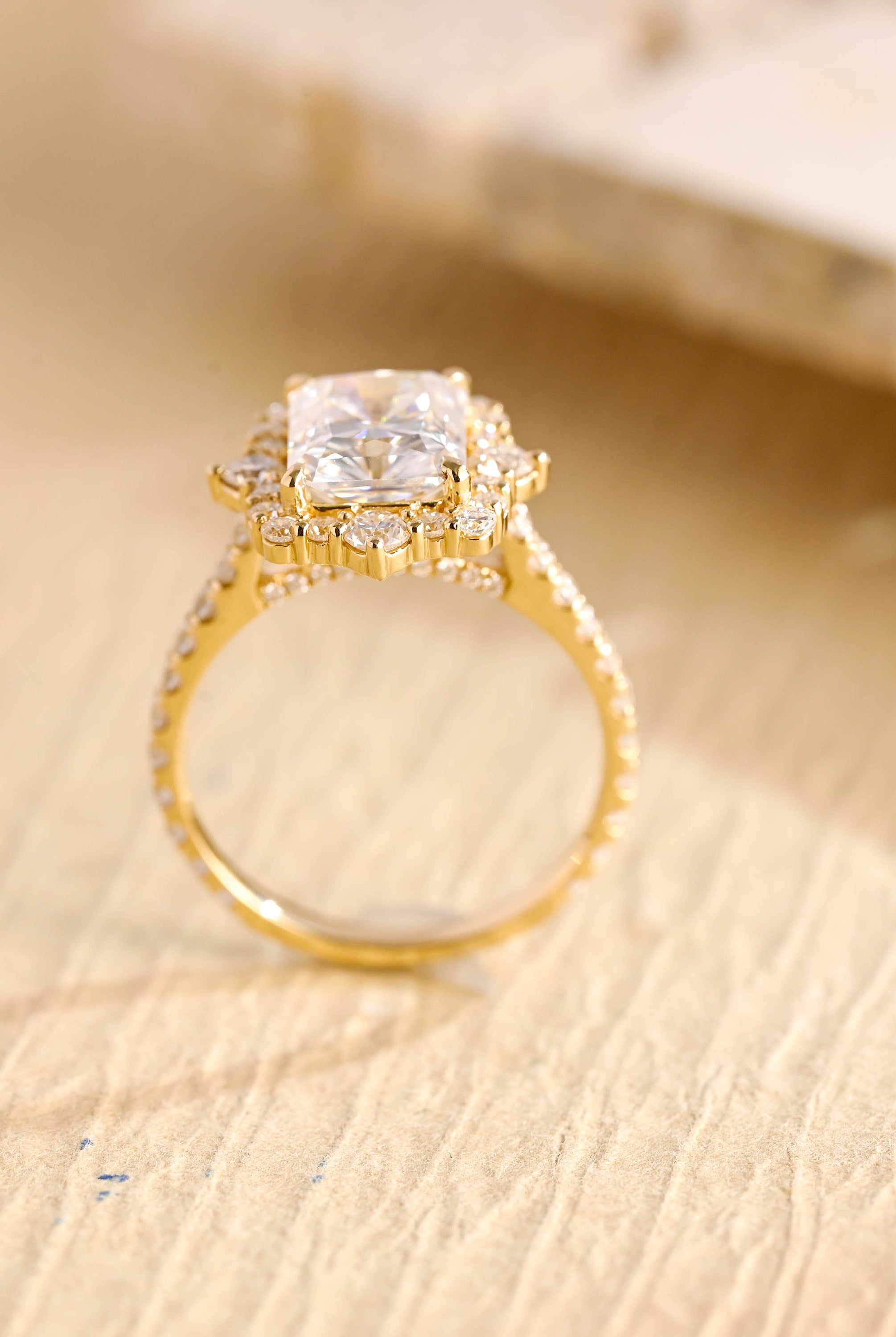 elegant cluster engagement ring moissanite radiant cut