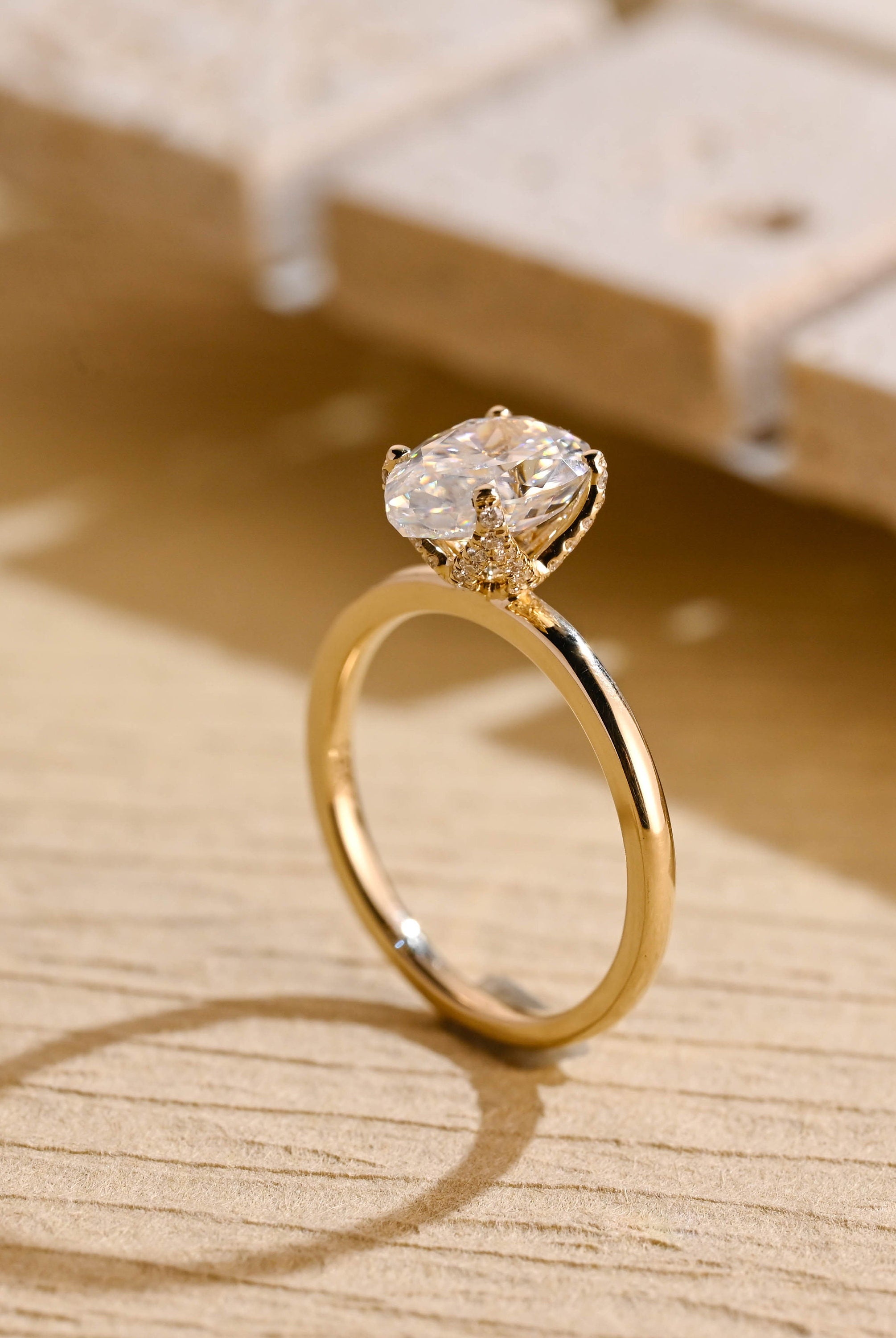 modern pear cut engagement ring moissanite hidden halo