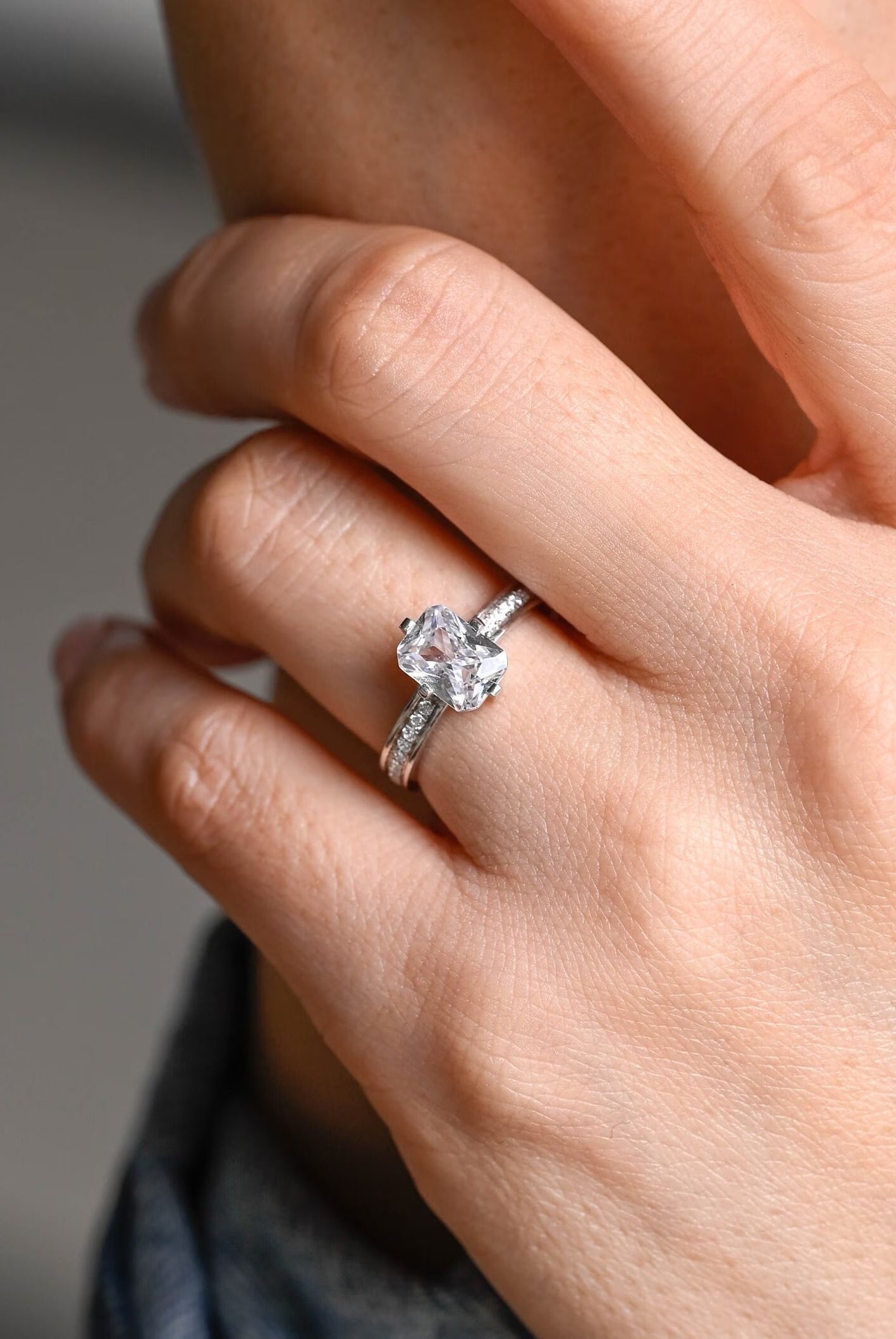 premium 1ct radiant cut pavé moissanite ring