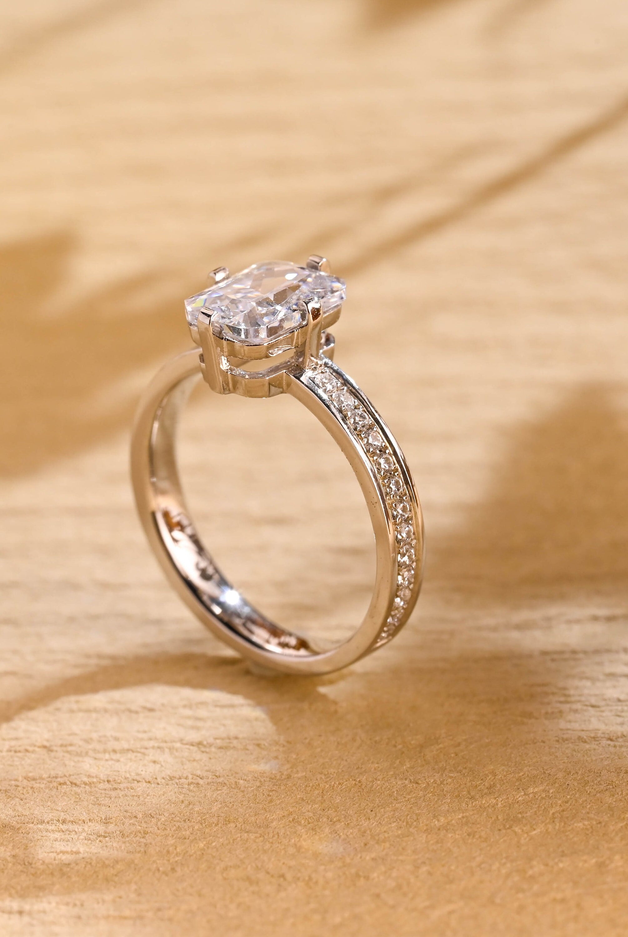 luxury moissanite engagement ring pavé setting USA