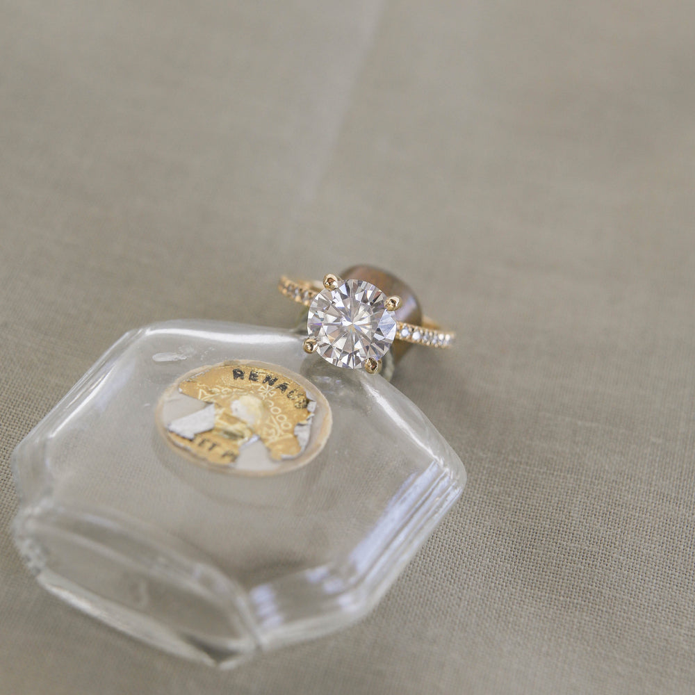 1.50CT Round Pave Moissanite Diamond Engagement Ring