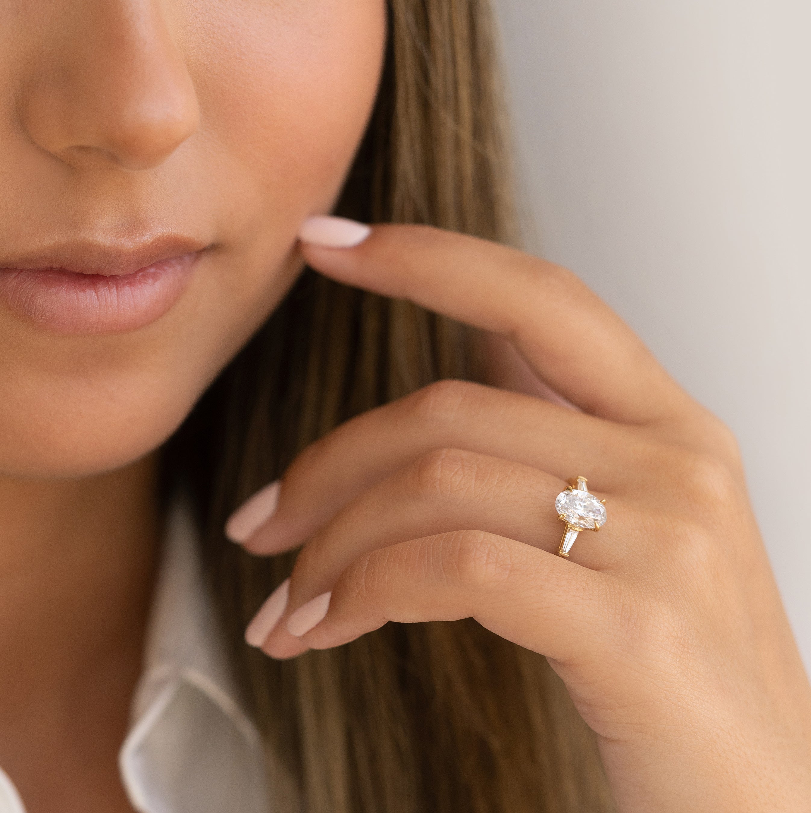 1.61CT Oval Three Stone Moissanite Diamond Solitaire Engagement Ring