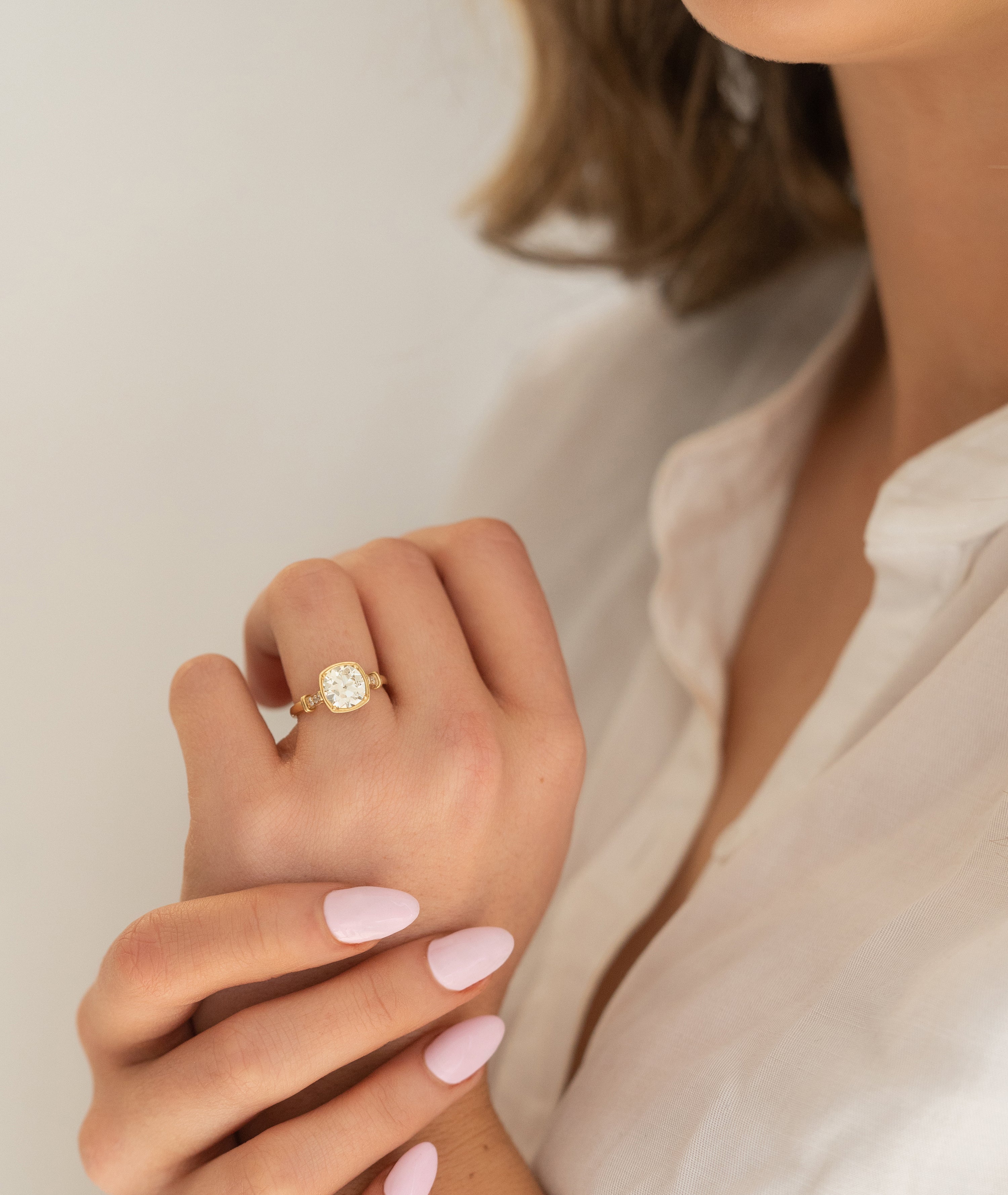 1.89ct Cathedral Set Cushion Moissanite Diamond Hidden Halo Vintage Engagement Ring