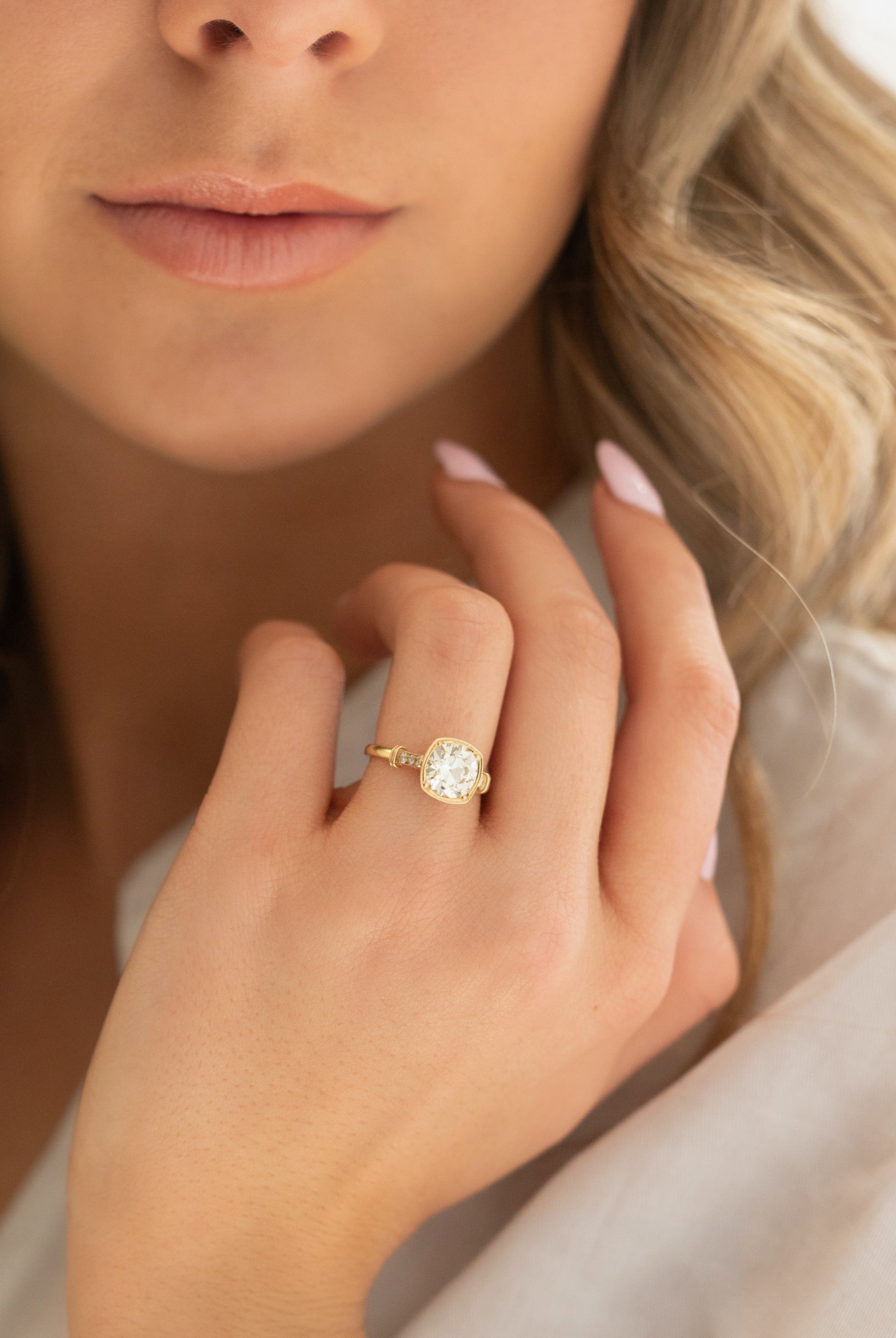 1.89ct Cathedral Set Cushion Moissanite Diamond Hidden Halo Vintage Engagement Ring