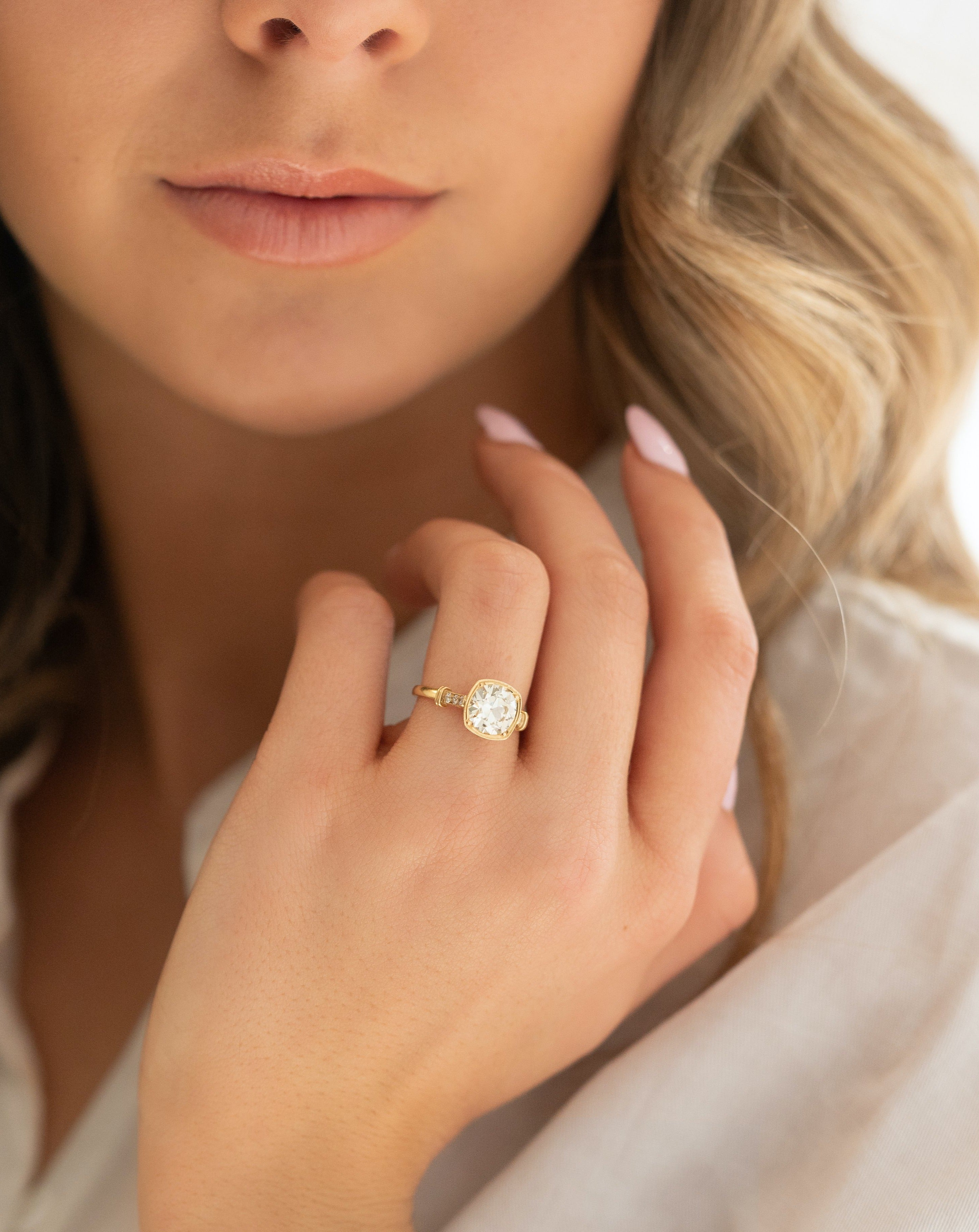 1.89ct Cathedral Set Cushion Moissanite Diamond Hidden Halo Vintage Engagement Ring