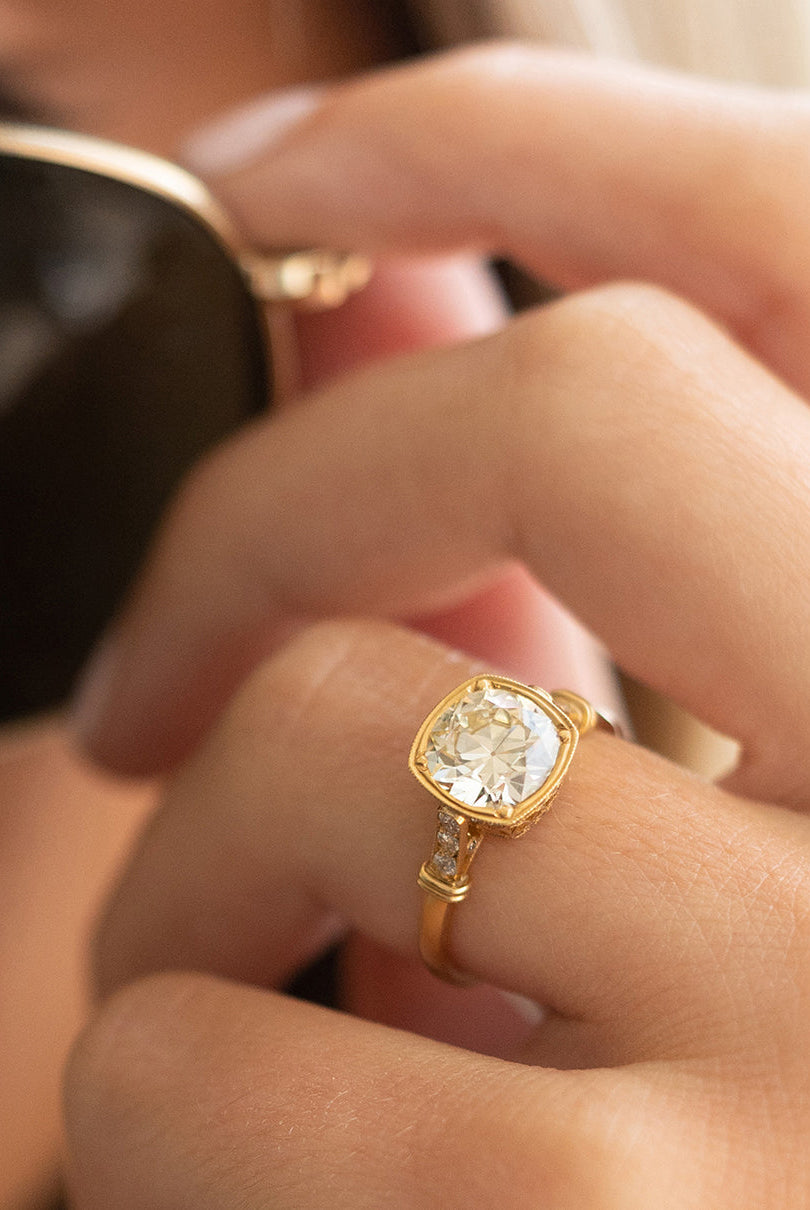 1.89ct Cathedral Set Cushion Moissanite Diamond Hidden Halo Vintage Engagement Ring