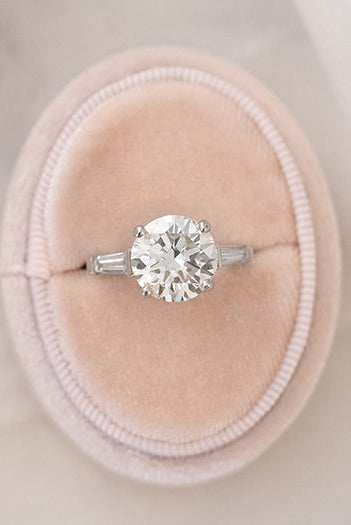 5.06CT Round Cut Baguette Three Stone Moissanite Diamond Engagement Ring