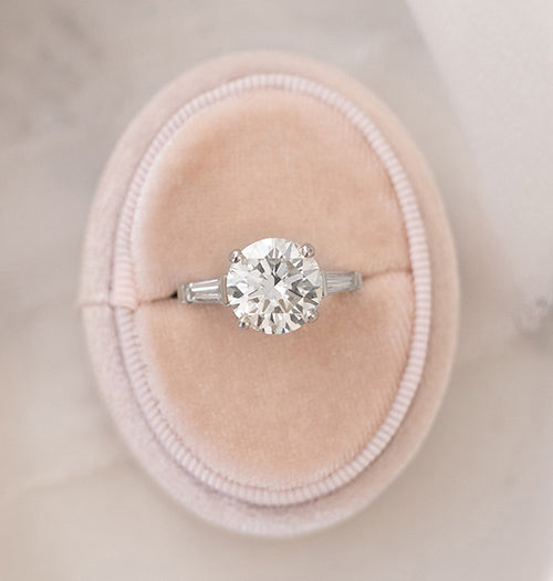 5.06CT Round Cut Baguette Three Stone Moissanite Diamond Engagement Ring