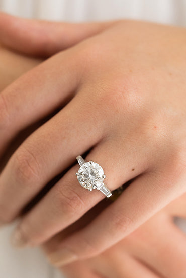 5.06CT Round Cut Baguette Three Stone Moissanite Diamond Engagement Ring