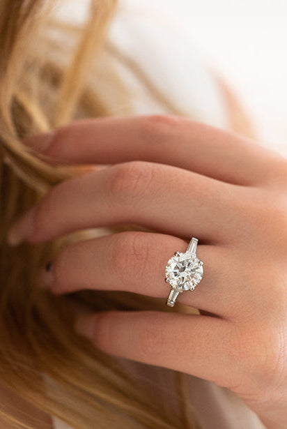 5.06CT Round Cut Baguette Three Stone Moissanite Diamond Engagement Ring