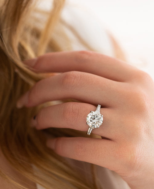 5.06CT Round Cut Baguette Three Stone Moissanite Diamond Engagement Ring