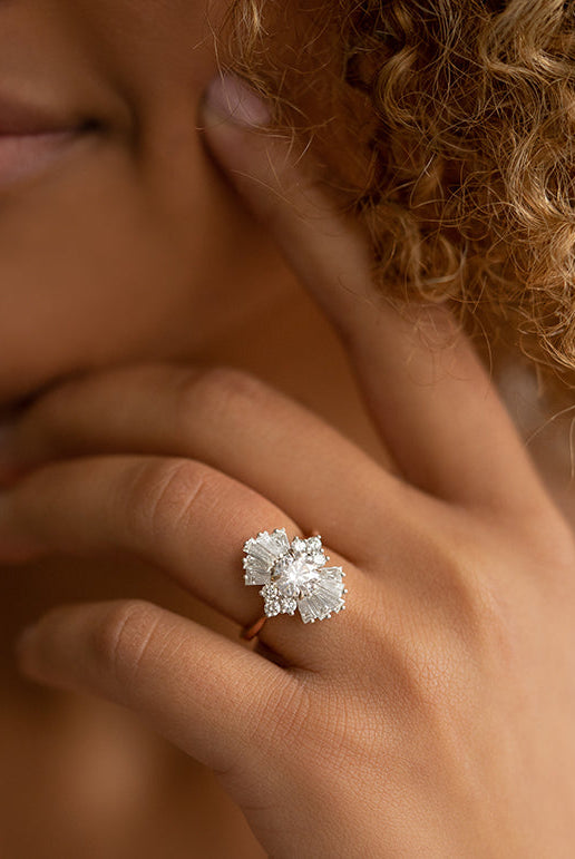 2.44CT Round Cluster Moissanite Diamond Solitaire Engagement Ring