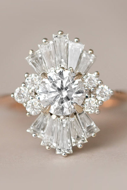 2.44CT Round Cluster Moissanite Diamond Solitaire Engagement Ring