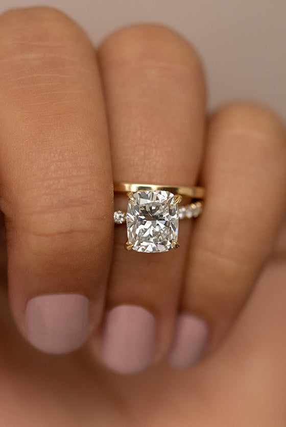 3.02CT Cushion Cut Moissanite Hidden Halo Pave Diamond Engagement Ring