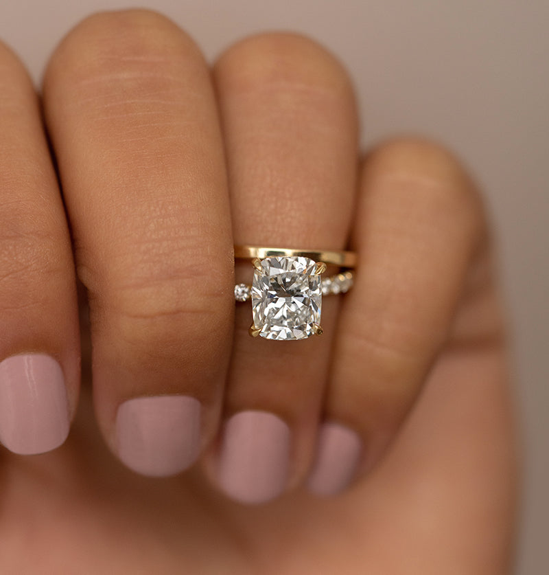 3.02CT Cushion Cut Moissanite Hidden Halo Pave Diamond Engagement Ring