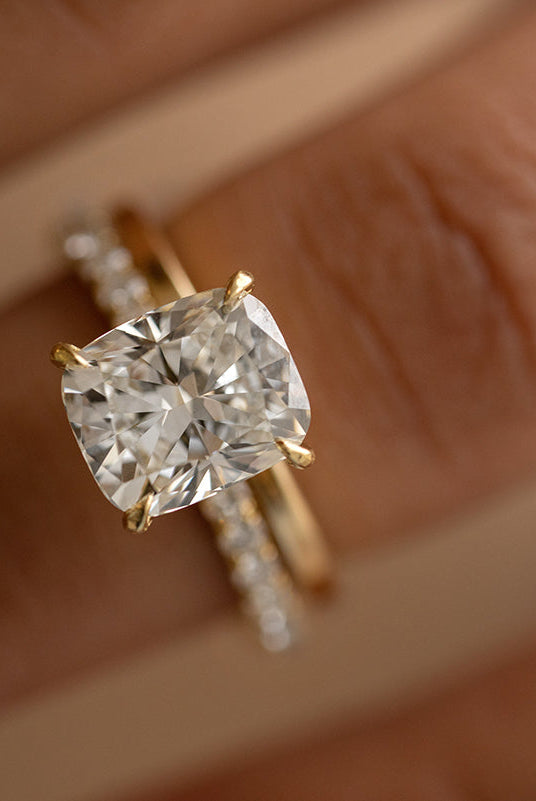 3.02CT Cushion Cut Moissanite Hidden Halo Pave Diamond Engagement Ring