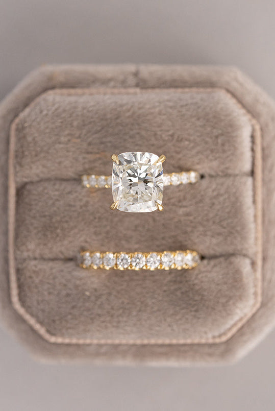 3.02CT Cushion Cut Moissanite Hidden Halo Pave Diamond Engagement Ring