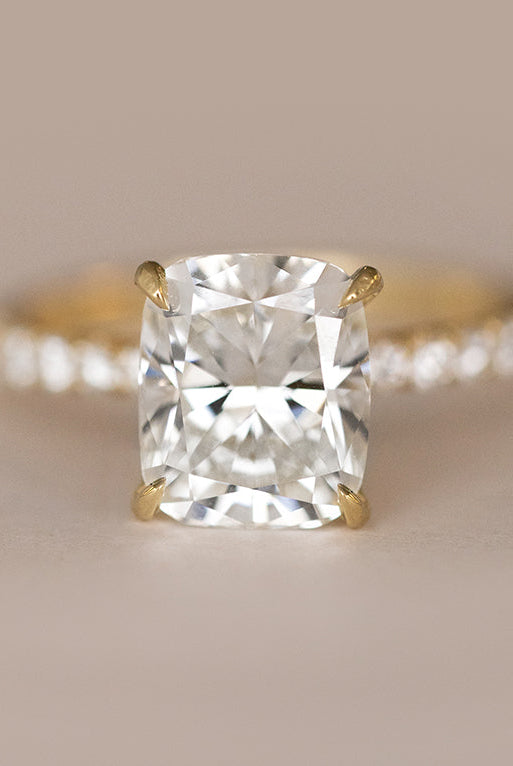 3.02CT Cushion Cut Moissanite Hidden Halo Pave Diamond Engagement Ring