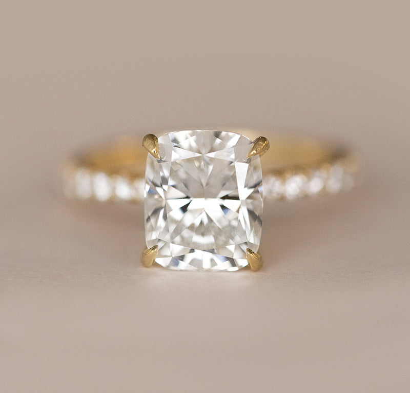 3.02CT Cushion Cut Moissanite Hidden Halo Pave Diamond Engagement Ring