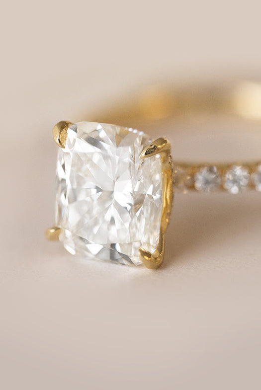 3.02CT Cushion Cut Moissanite Hidden Halo Pave Diamond Engagement Ring