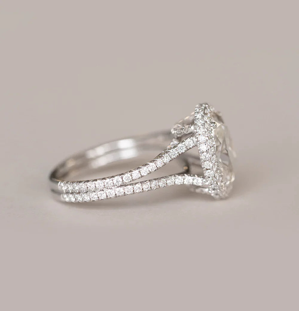2.29CT Oval Halo Moissanite Diamond Split Shank Engagement Ring in 18K White Gold