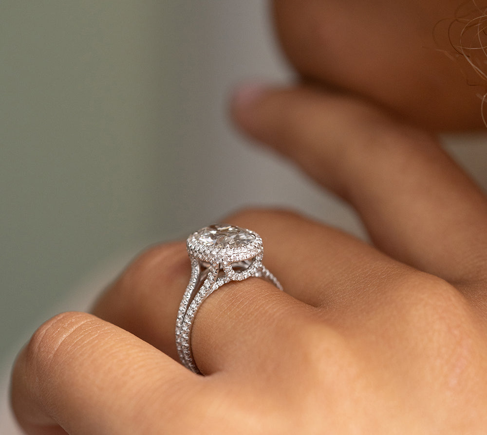 3.21CT Oval Cut Halo Moissanite Diamond Split Shank Engagement Ring