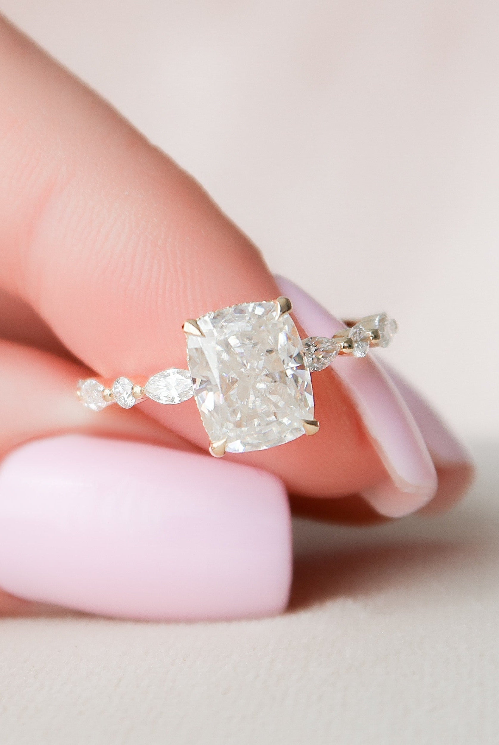 Cushion Cut Moissanite Ring