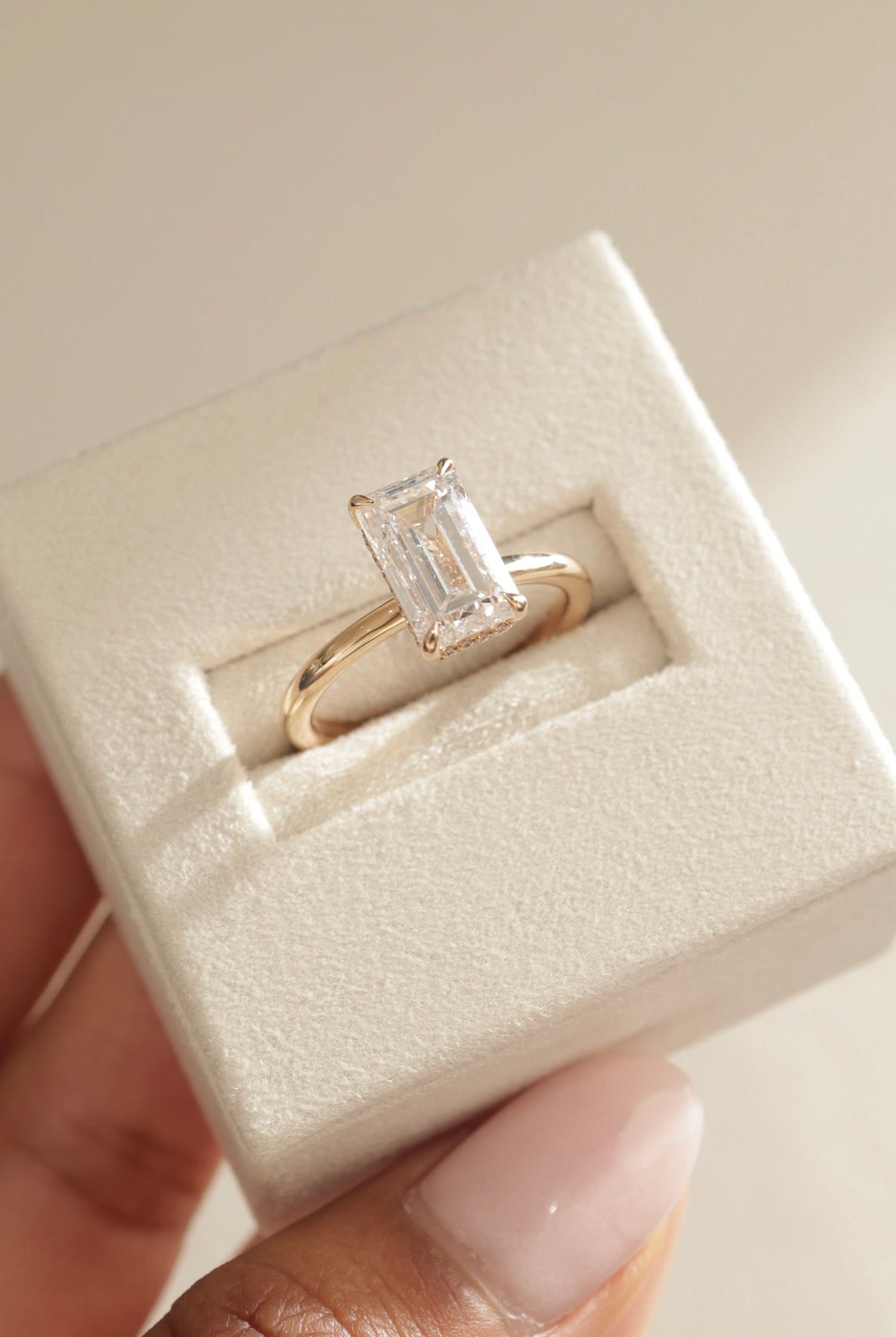 Elongated Emerald Moissanite Ring