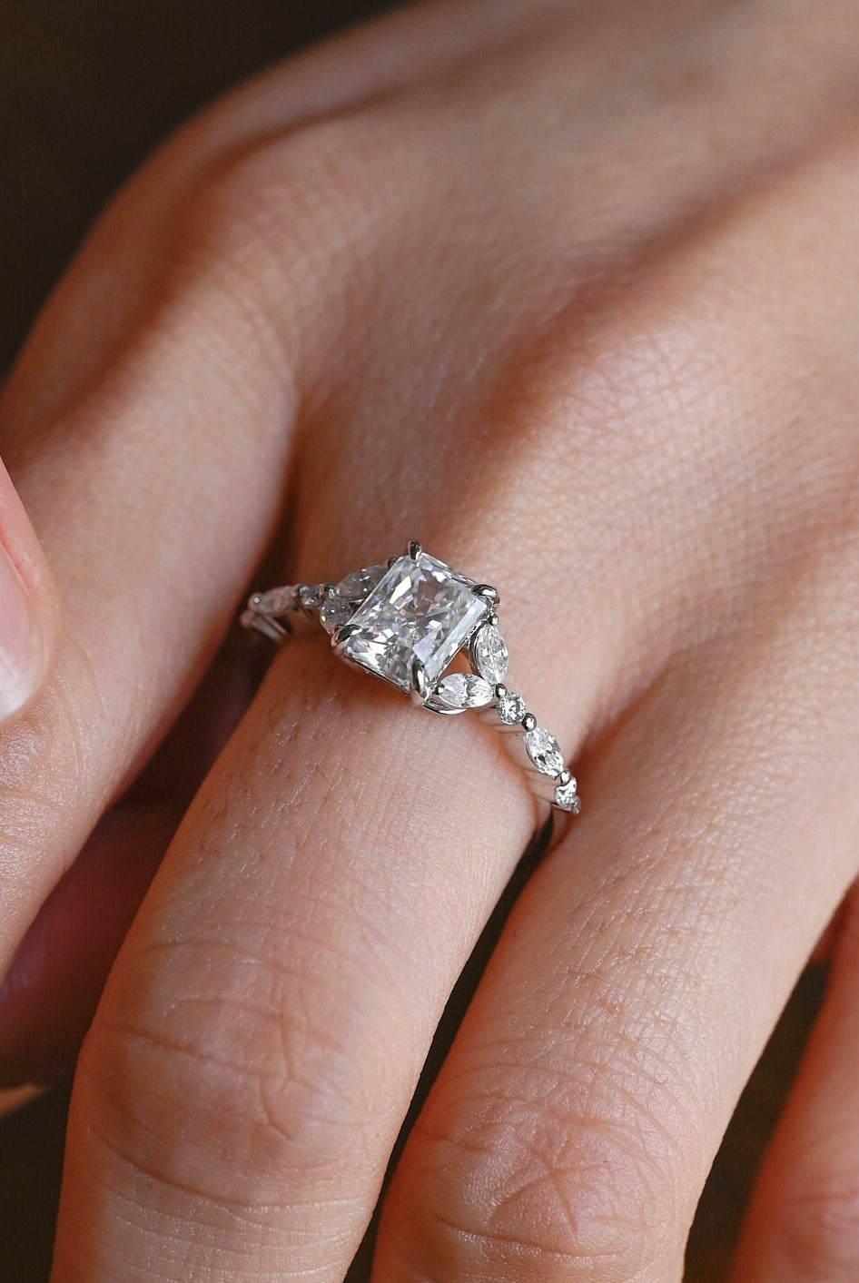 sparkling cluster moissanite engagement ring radiant cut