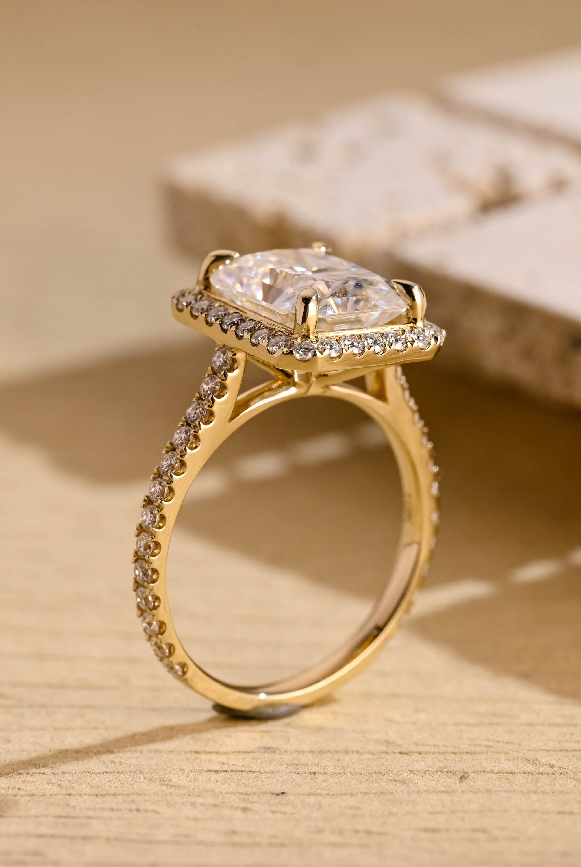 sustainable engagement ring moissanite halo