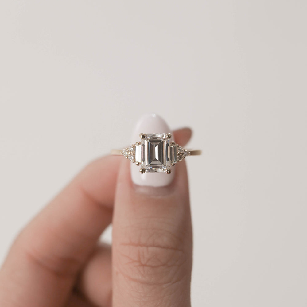 1.70ct Emerald Cut Diamond Cluster Moissanite Engagement Ring