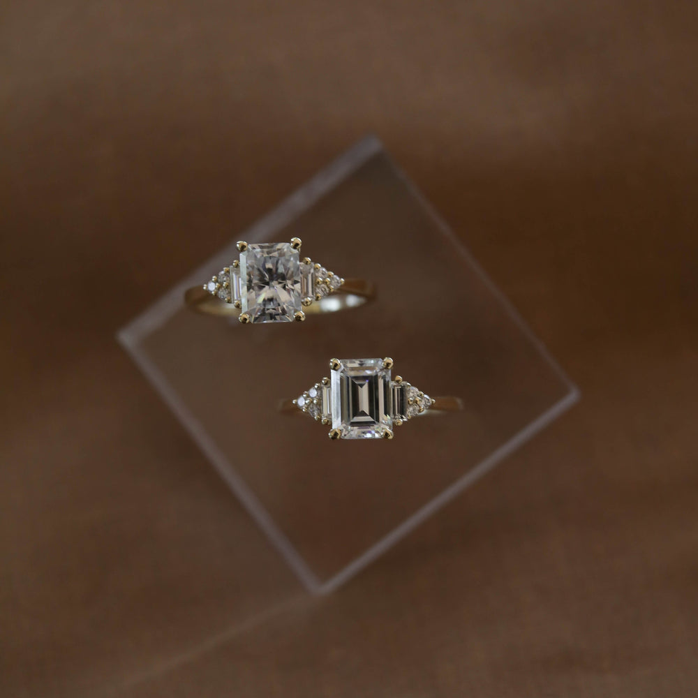 1.70ct Emerald Cut Diamond Cluster Moissanite Engagement Ring