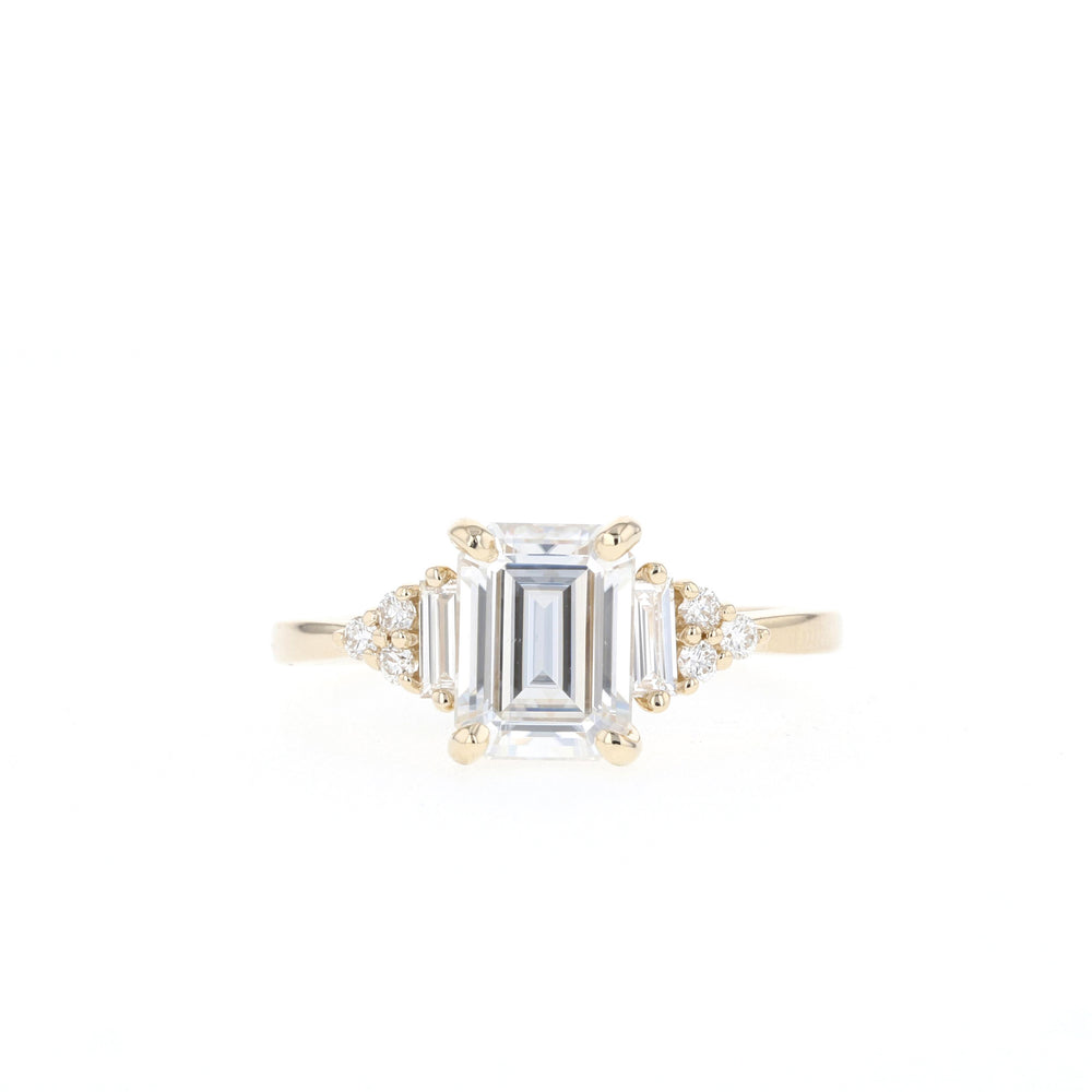 1.70ct Emerald Cut Diamond Cluster Moissanite Engagement Ring