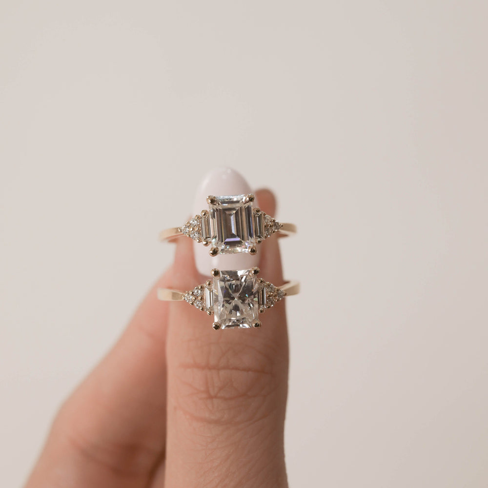 1.70ct Emerald Cut Diamond Cluster Moissanite Engagement Ring