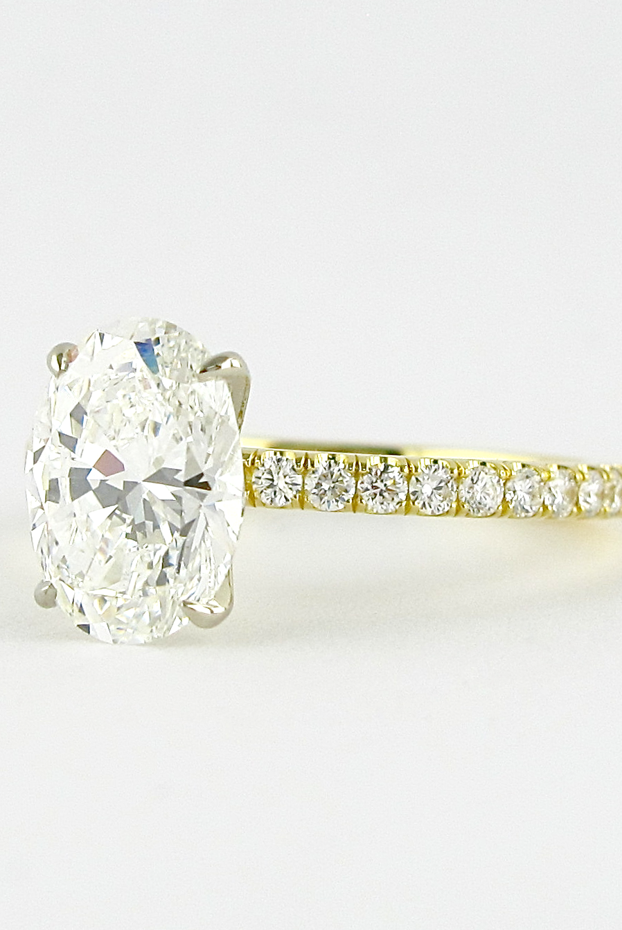 1.33CT Oval Pave Moissanite Diamond Four prong Engagement Ring in 14K Yellow Gold