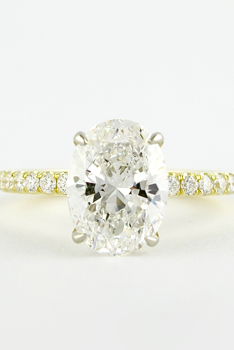 1.33CT Oval Pave Moissanite Diamond Four prong Engagement Ring in 14K Yellow Gold