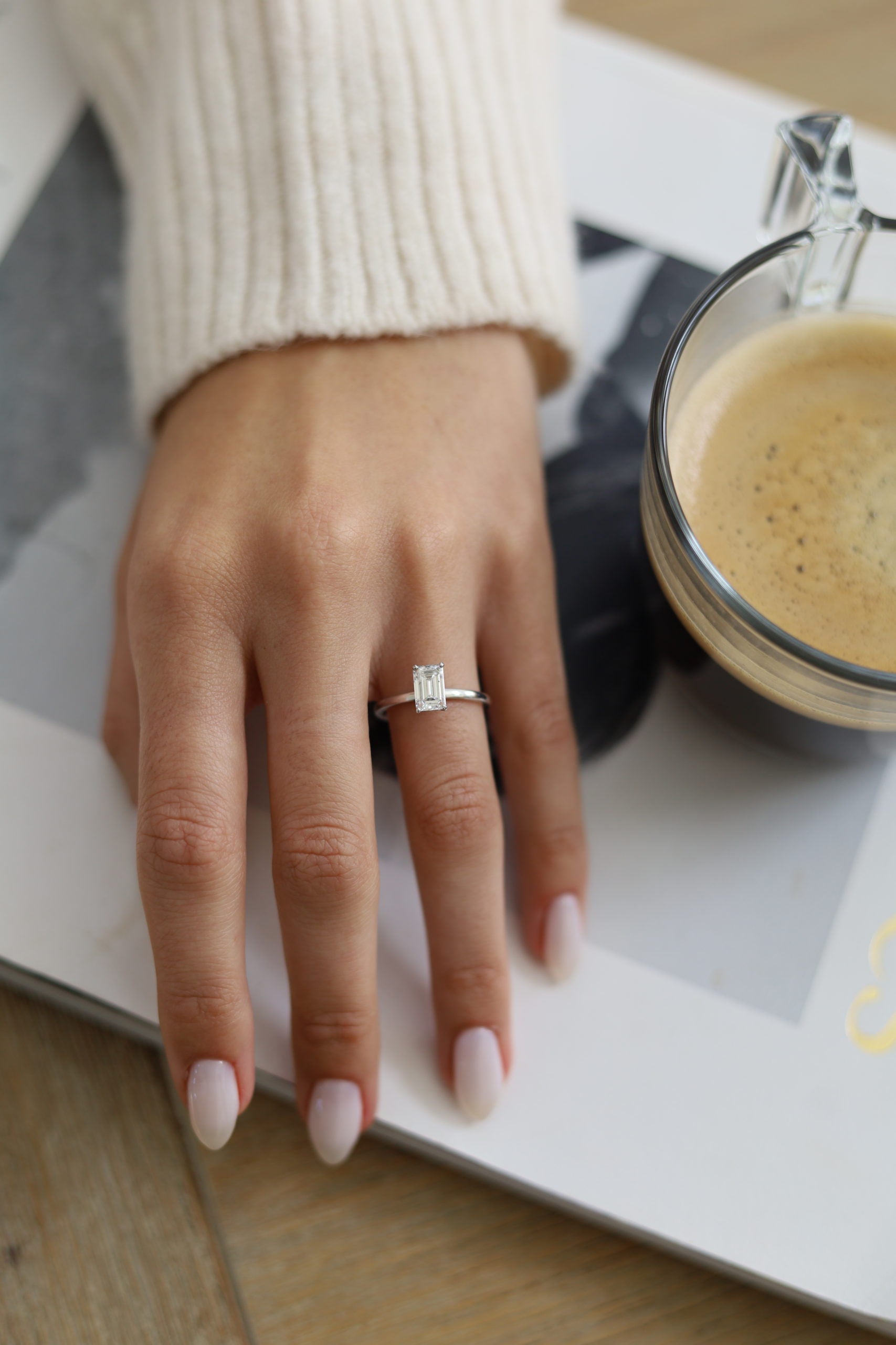 1.30CT Emerald Cut Hidden Halo Moissanite Diamond Solitaire Engagement Ring