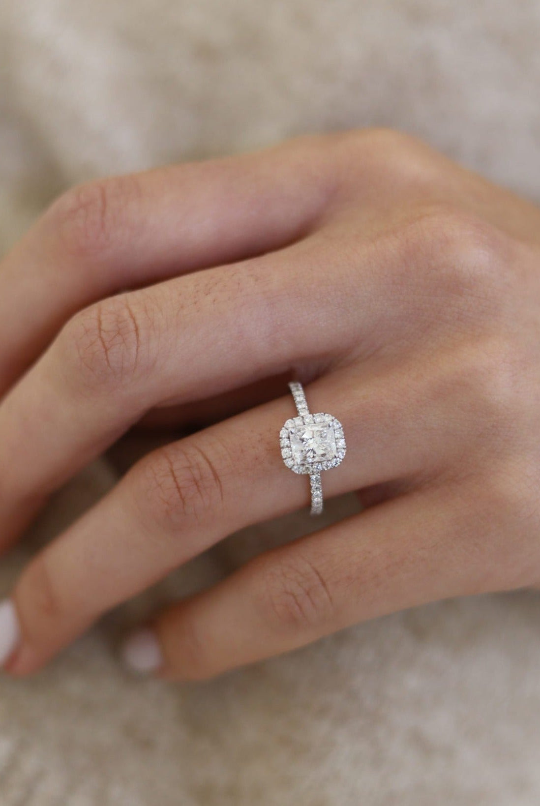 1.02CT Radiant Halo Moissanite Diamond Pave Engagement Ring For Women