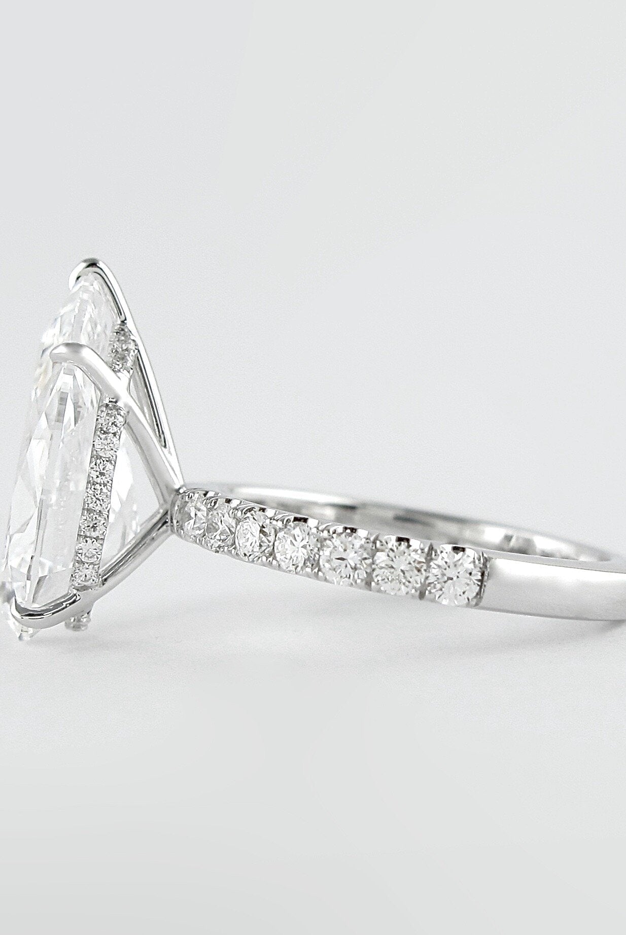 2.10CT Pear Hidden Halo Moissanite Diamond Pave Engagement Ring