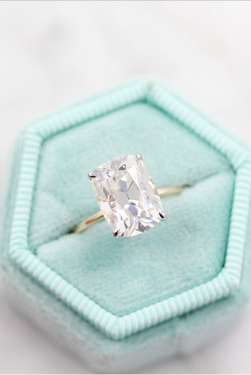 3.5CT Elongated Cushion Rose Cut Moissanite Diamond Solitaire Engagement Ring