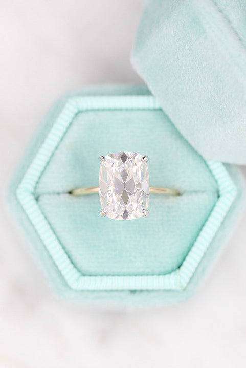 3.5CT Elongated Cushion Rose Cut Moissanite Diamond Solitaire Engagement Ring