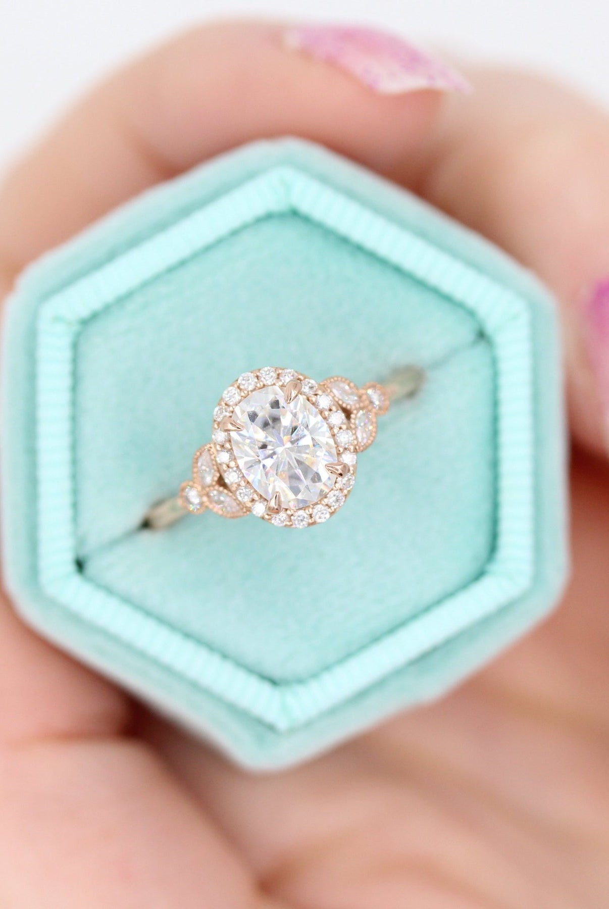1ct Oval Halo Moissanite Diamond Cluster Engagement Ring For Women