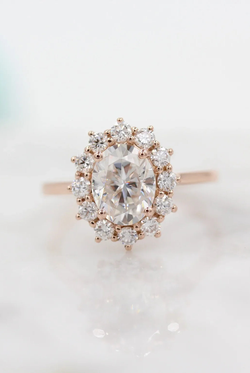 2.0CT Oval Floral Halo Moissanite Diamond Solitaire Engagement Ring